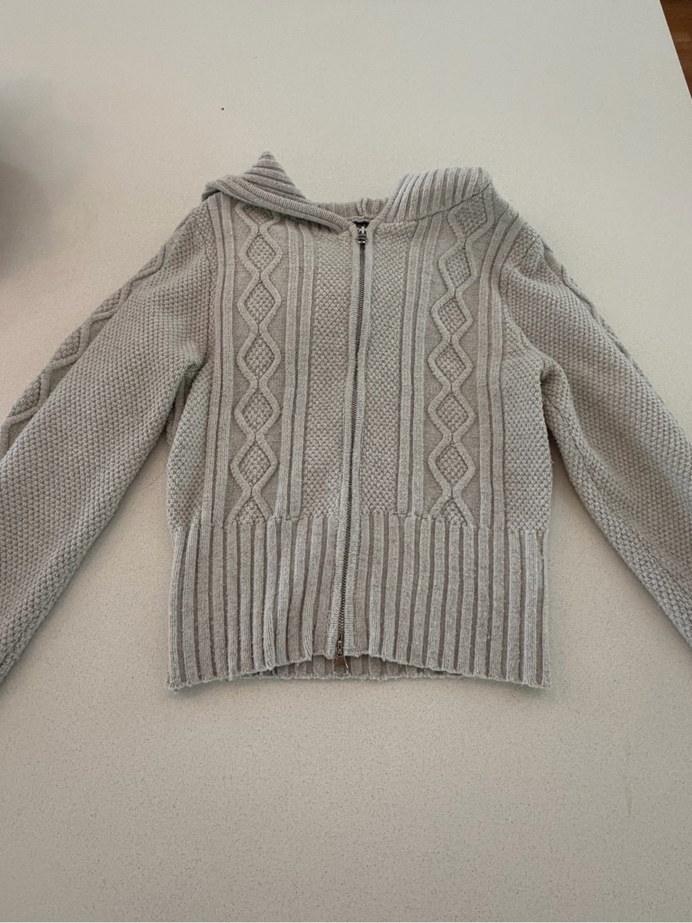 Light Gray Cable-Knit Sweater